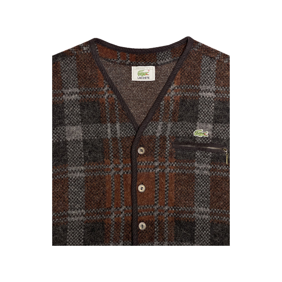 Lacoste - Button-Up Sweater Vest L Brown