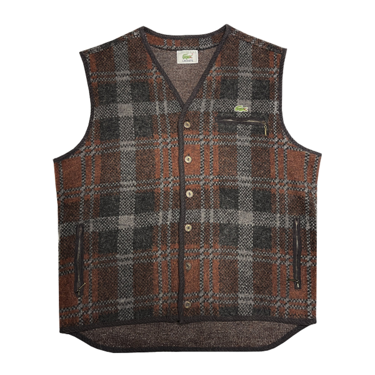 Lacoste - Button-Up Sweater Vest L Brown