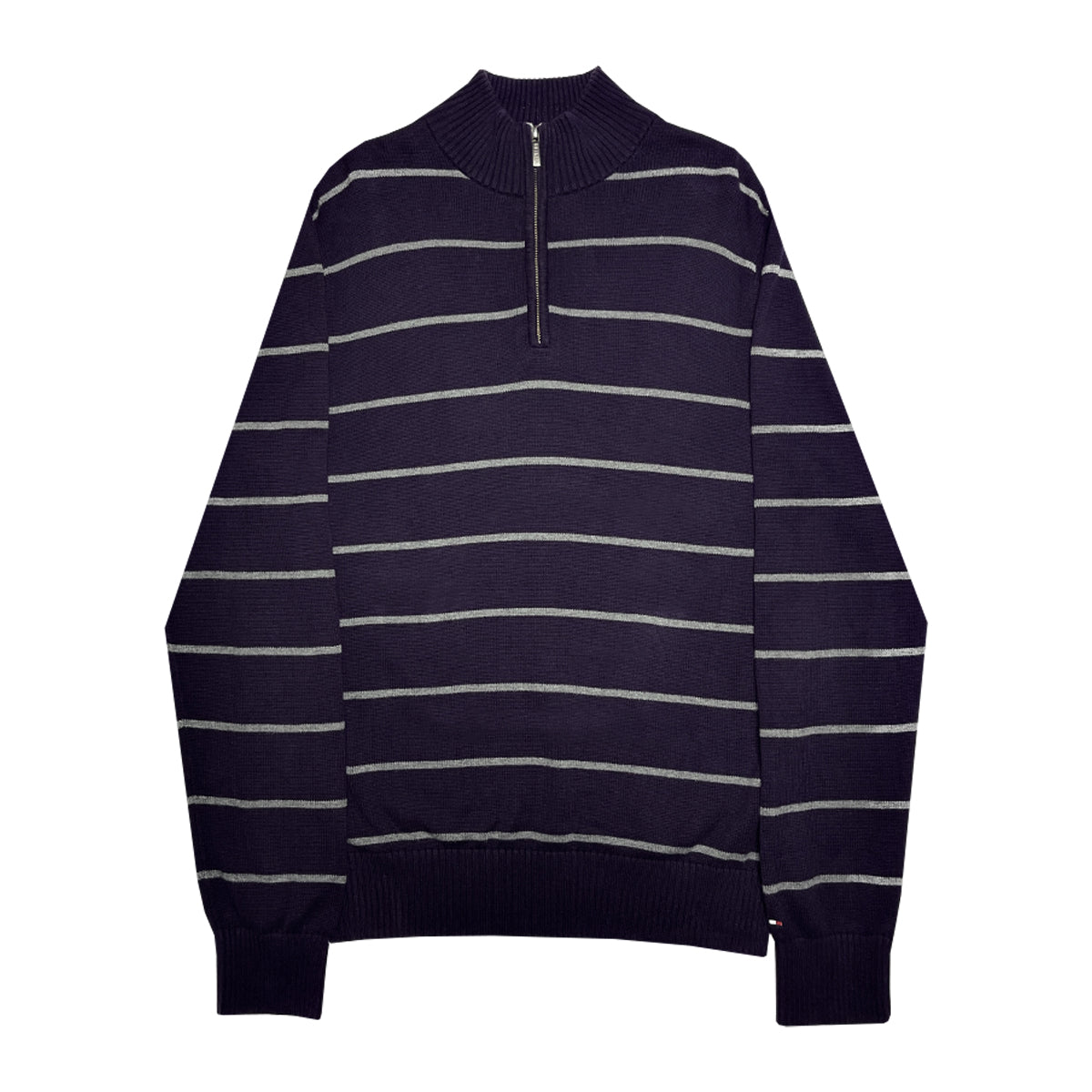 Tommy Hilfiger - Quarter-Zip Striped Sweater L Purple/Grey