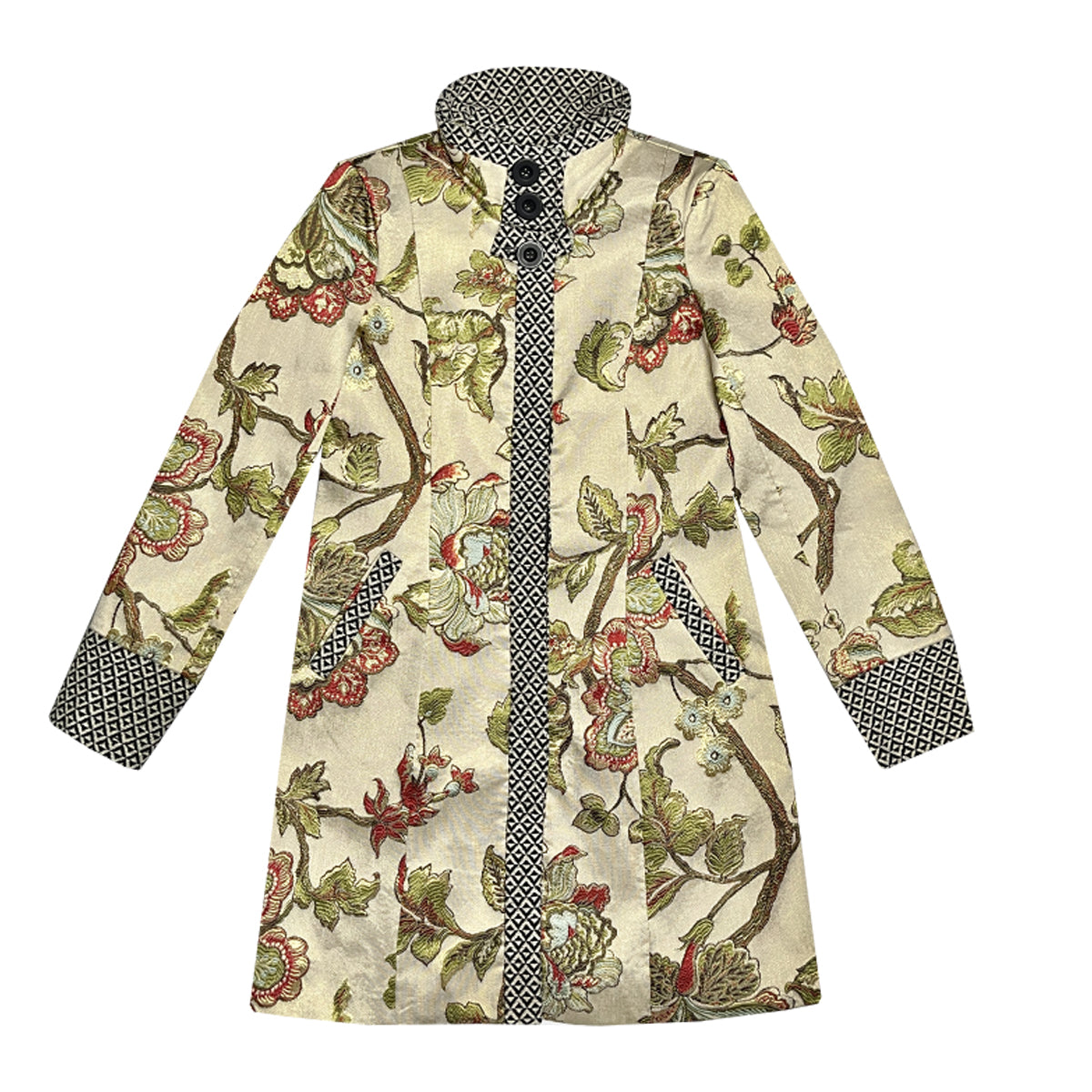 Lulu H - Button-Up Embroidered Coat S Cream/Multi