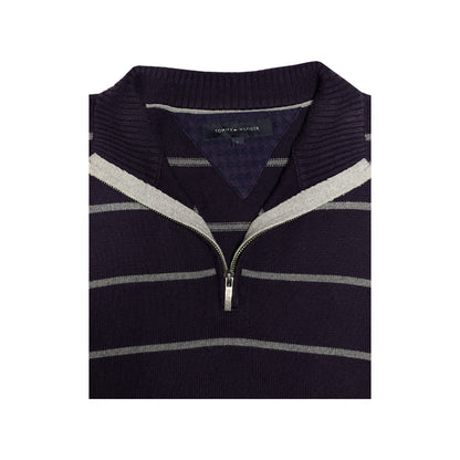 Tommy Hilfiger - Quarter-Zip Striped Sweater L Purple/Grey