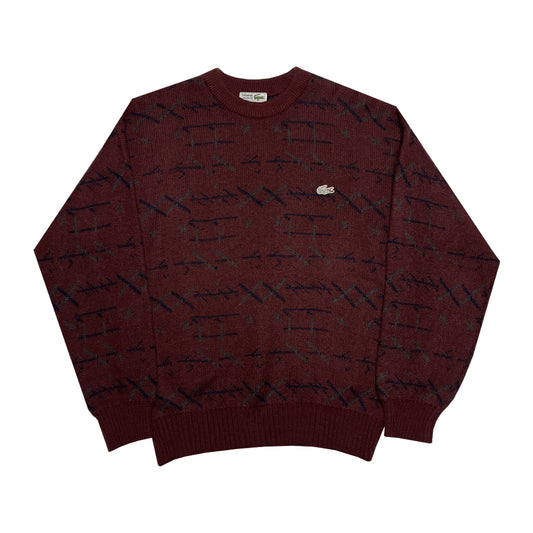 Lacoste - Patterned Crewneck Sweater L Maroon/Navy