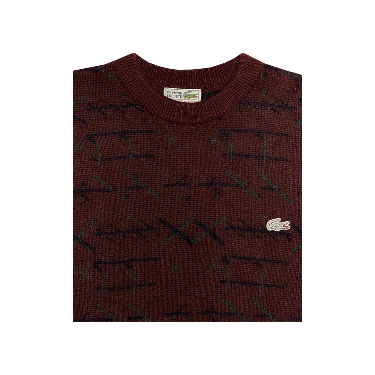 Lacoste - Patterned Crewneck Sweater L Maroon/Navy