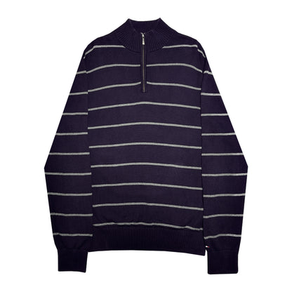 Tommy Hilfiger - Quarter-Zip Striped Sweater L Purple/Grey